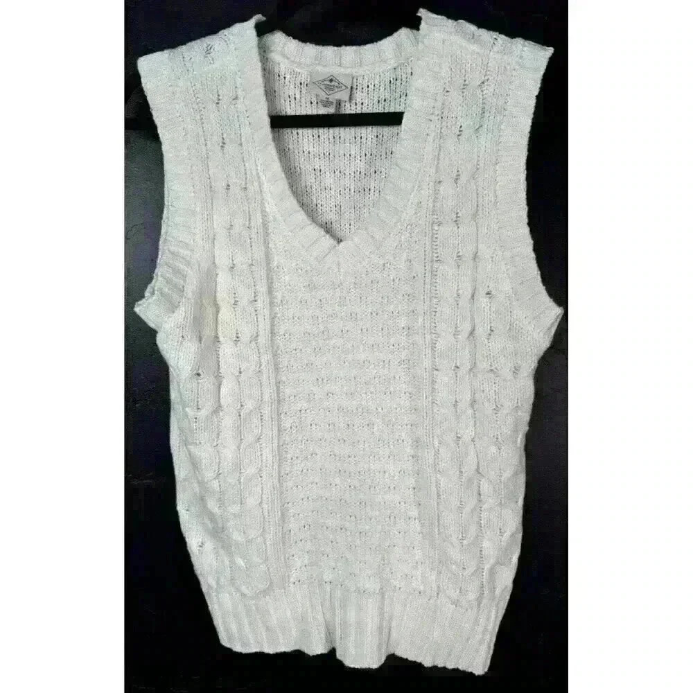St Johns Bay Vest Sz Medium Cream Cable Knit V-Neck Womens